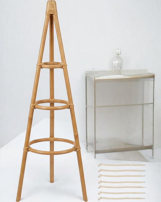 Vkmd Three-Ring Rattan Obelisk Plant Support Natural 36 Inch - Lifestyle view