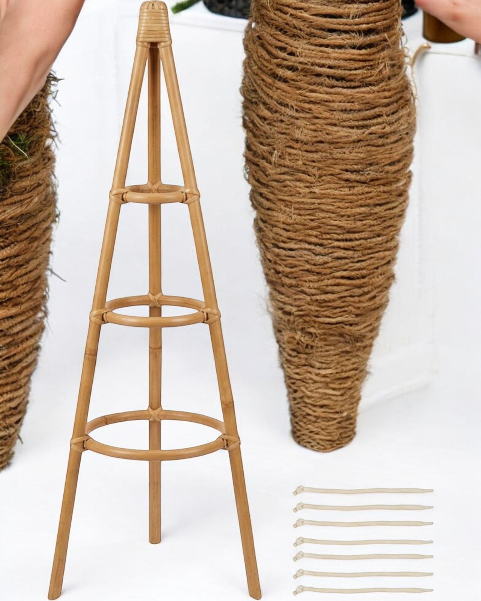 Vkmd Three-Ring Rattan Obelisk Plant Support Natural 36 Inch - Detail view