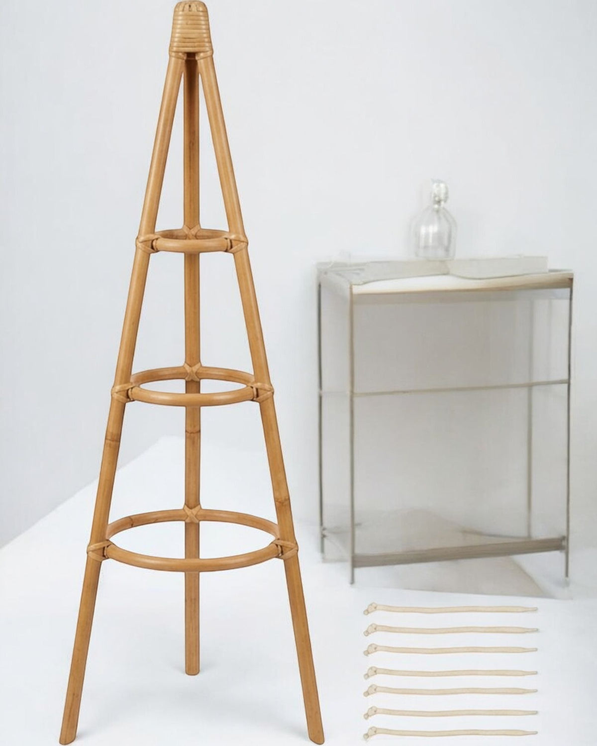 Vkmd Three-Ring Rattan Obelisk Plant Support Natural 36 Inch - Lifestyle view