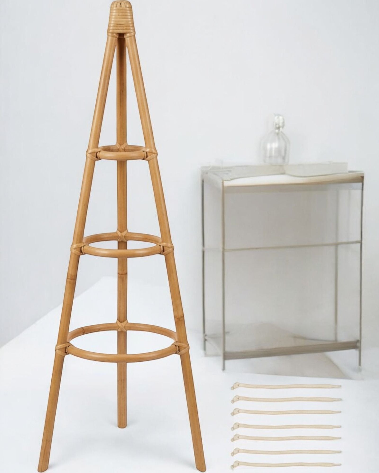 Vkmd Three-Ring Rattan Obelisk Plant Support Natural 36 Inch - Lifestyle view